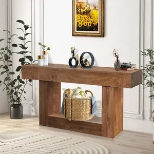 63-Inch Farmhouse Console Table for Entryway, Hallway, or Behind the Couch with Slim Storage Space