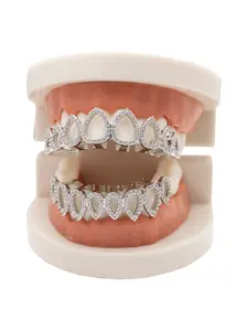 Hollowed-out teardrop zircon braces set, Rapper accessory, street hip-hop style, versatile for both men and women.