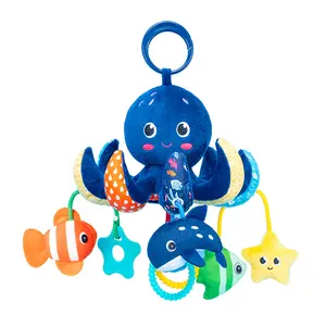 Baby Hanging Toy, Baby Car Seat Toys Activity Stroller Toy, Plush Soft Stroller Rattles Toys for Boys and Girls, Newborn Plush Octopus Toy with Sensory Hanging Soft Toys