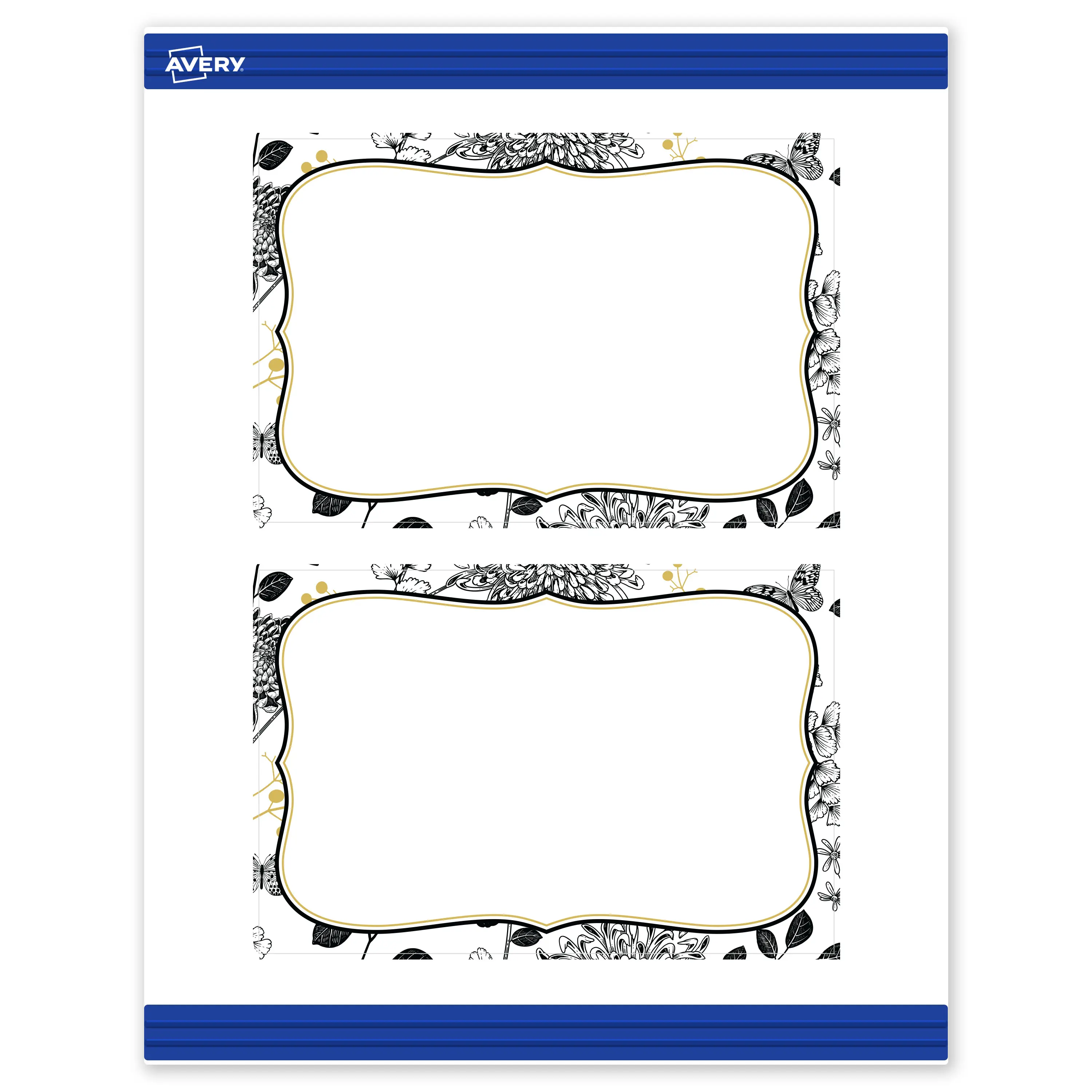Avery Printable Rectangle Postcards, 4" x 6", Matte White, Pre-printed Flourished Gold & Black Florals Design, Sure Feed Technology, Laser & Inkjet Compatible, 40 Total