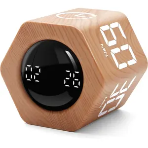 Productivity Timer 1, 5, 10, 30, 60 Minutes Preset, Desk Cube Timer with Gravity Sensor/Mute/Vibration for ADHD, Work, Study, Kitchen, Back to School (1, Wood Grain)