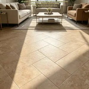 Luxury French Country Vintage Floor Tile, Warm Tan Matte Stone-Look Non-Slip Waterproof Wall Tile for Renovation Living Room Kitchen Bathroom
