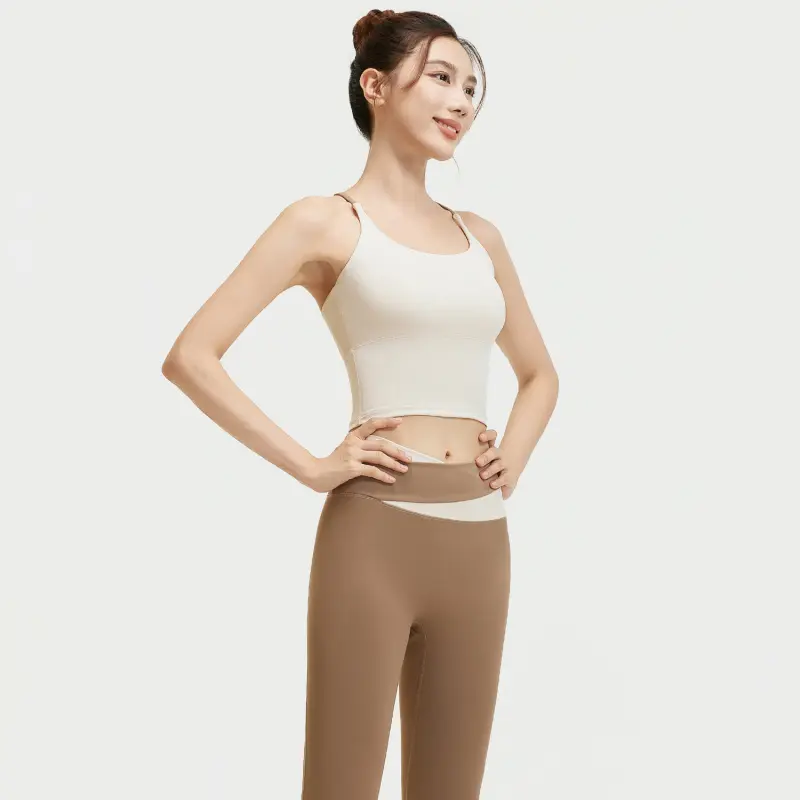 Women's Naked Feeling Breathable Sports Set, High Stretch Color Block Design, One-Piece Fixed Cup, Slimming Fitness Yoga Outfit Women's Naked Feeling Breathable Sports Set, High Stretch Color Block Design, One-Piece Fixed Cup, Slimming Fitness Yoga Outfit