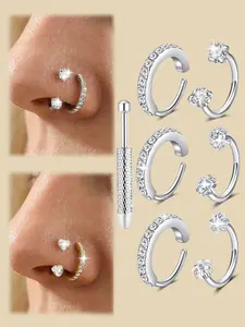 Low Allergy Stainless Steel Cubic Zirconia Nose Stud, 20 Gauge Heart Design Tragus Earring, Unisex Fashion Jewelry Gift, Septum Jewelry, Piercing Jewelry