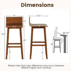 COSTWAY - 29 Inch Wood Bar Stools Set of 2 with Solid Back and Seat-Walnut