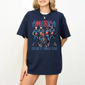 Retro America Horror Movie Shirt, Thug Life Shirts, Horror Characters 4th Of July, Memorial Day Gift, Independence Day, Graphic Round Neck Tee