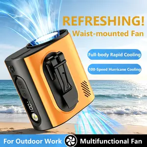 Portable Waist & Neck Fan, 100 Adjustable Speeds, Hands-Free Cooling with Stand & LED Flashlight, Rechargeable Long-Lasting Battery for Outdoor Work & Hiking