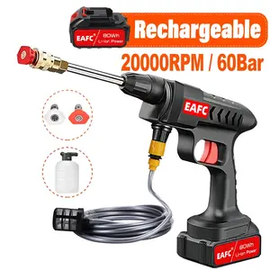60BAR 21V Wireless High Pressure Car Washer Self Priming Sustain 50min Washing  Car Wash Water Gun With Li-ion Battery