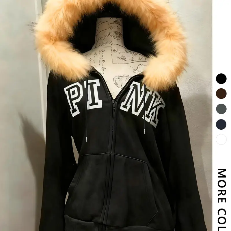 Women's Hooded Long Sleeves Fitted Casual Cozy Sweatshirt with Letter Print Zipper Front, Casual Fashion Everyday Wear, Graduation, Back-To-School, Fall & Winter, Letter Printed Hoodie