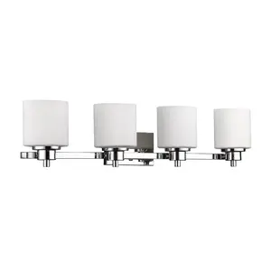 33 in. Lighting Solbi Contemporary 4 Light Chrome Bath Vanity Wall Fixture White Alabaster Glass - Chrome