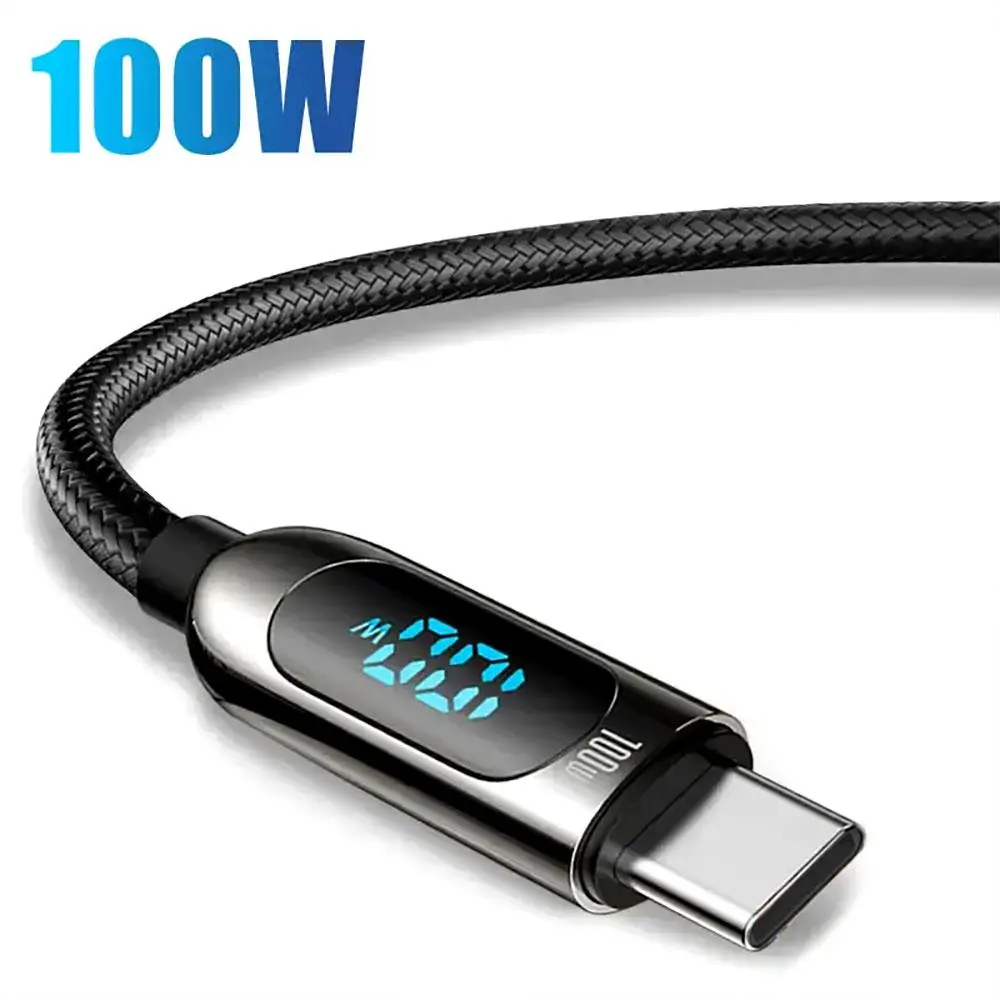 100W Fast Charging Data Cable, PD Type C To C LED Cable Fast Charging Cable With LED Digital Display For Huawei Xiaomi Redmi Laptop