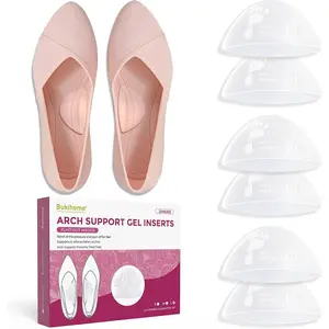 Bukihome Arch Support Inserts for Plantar Fasciitis - Anti Gravity Design - 3 Pairs Adhesive Gel Arch Pads for Women & Men - High Arch Support Insoles for Flat Feet,Relieve Pressure - Clear,Medium