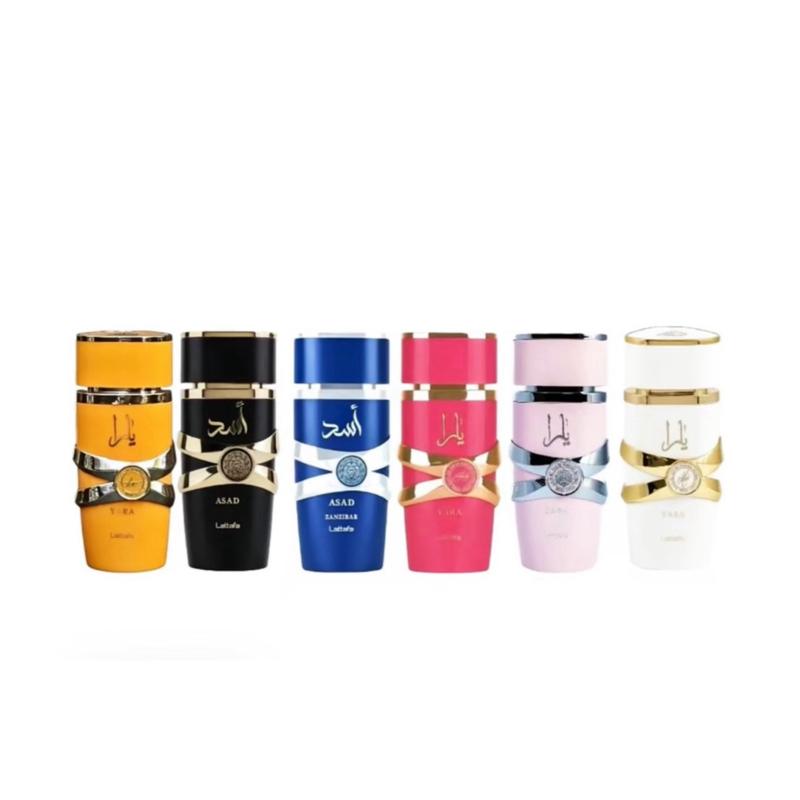 Lattafa perfume 6 pack mega bundle - Yara pink + Yara Moi + Yara Tous + Yara Candy + Asad + Asad Zanzibar - 3.4 fl.oz - value bundle - fragrance collection