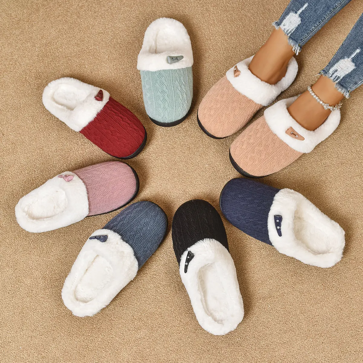 Cozy Warm Teddy Fleece Slippers Women Men Memory Foam Silent Non Slip Indoor House Shoes wide fit slippers Washable Couple Home Slippers For Daily Chores Relaxation Dark Blue