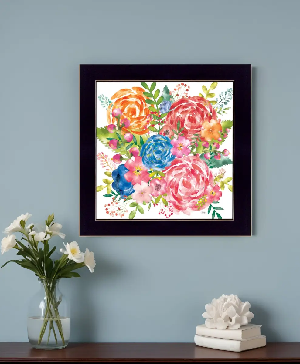 360 stand Modern Square Spring Floral Black Framed Wood Landscape Print Wall Art - Farmhouse Nature Room Artistic Hanging Home Decor, Decoration for Floral Prints Enthusiasts, Artwork Prints, Blooming Floral Prints
