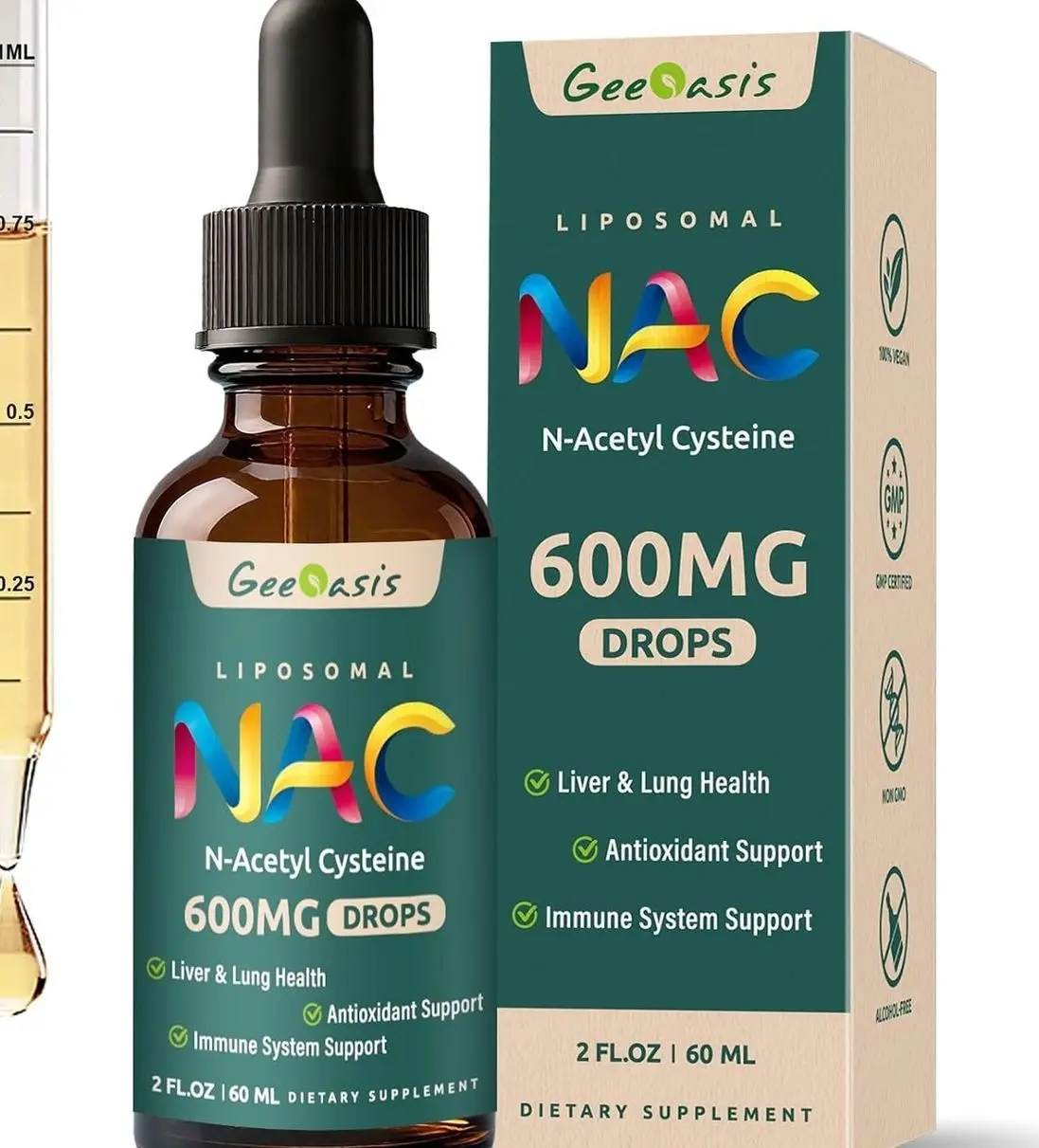 Liposomal Liquid NAC Supplement N-Acetyl Cysteine Drops, N Acetyl Cysteine 600 mg with Quercetin & Zinc for Adults & Kids, Liver & Lung Support, Antioxidant, Immune & Skin Health, 2 Fl Oz