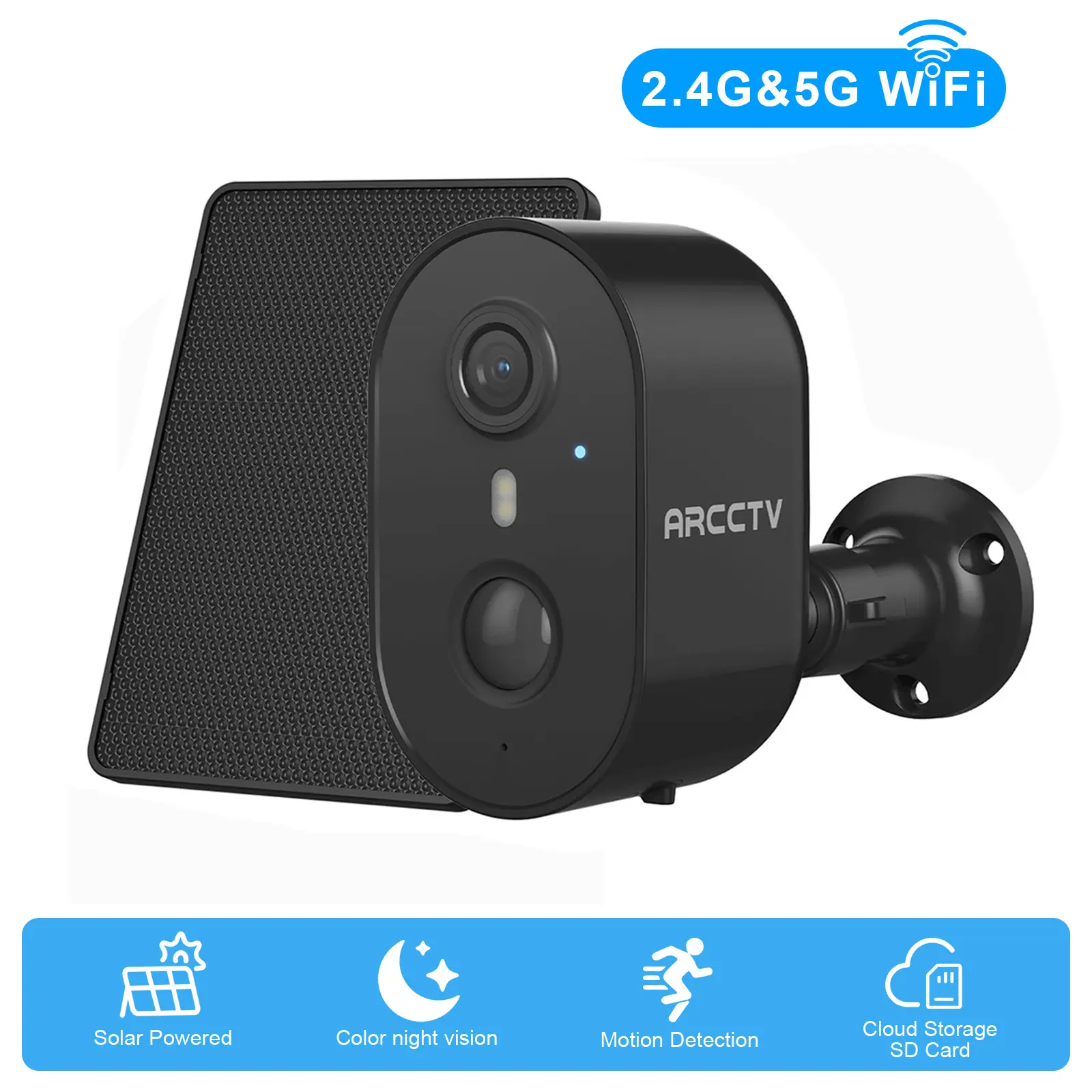 Anran 4MP Solar Powered Security Camera System - Wireless Outdoor Wall Mount Camera with Solar Panel Charging, 2.4G&5G WiFi, PIR Detection, 2-Way Audio, IP65 Waterproof, SD Card Support, Solar+Li-ion Battery, 1-Year Use Compatibility