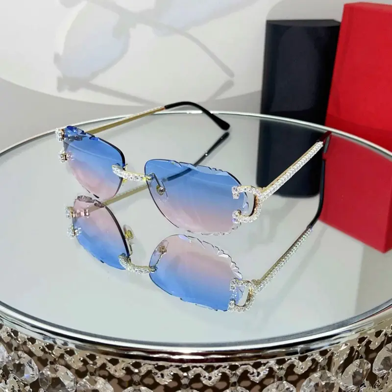 Fashion Rimless Sunglasses Women UV400 Oval Elegant Diamond  display picture 3