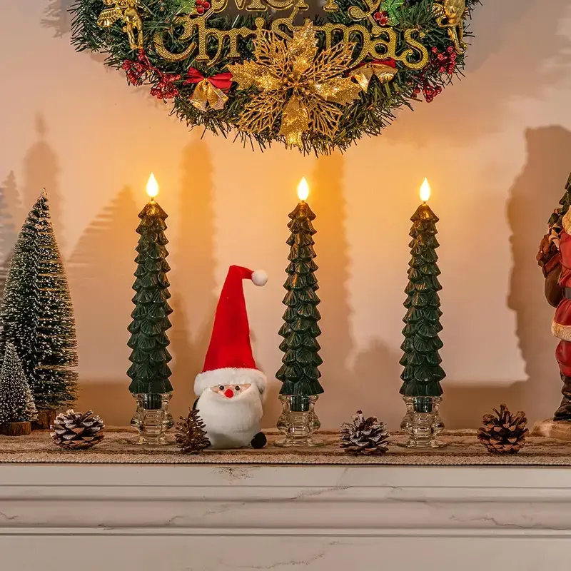 Flameless Christmas Tree Candles with Remote,9.7 Inches Real Waxy Flameless Taper Candles Flickering For Christmas Decoration and Best Christmas Gift