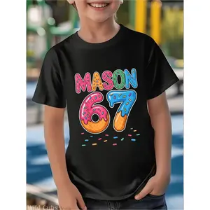 Mason'S Ice Cream Drip Six Seven 6 7 Gen Alpha Slang Meme 67 T-Shirt, Casual Round Neck Tees for Boys And Girls, Exclusive Festival Apparel, Soft Pure Holiday Shirts, The Perfect Gift for Kids (3-13Y)