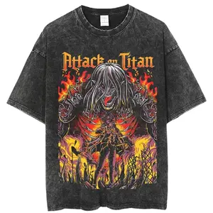 "ROCK N' RUMBLE" - AOT Anime Eren Yeager Vintage / Acid Washed Oversized T-Shirt CVT