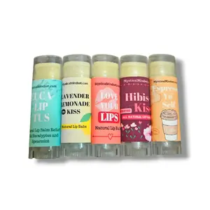 Organic Multi-Flavored Lip Balms - Pack of 5 - Shea Butter, Beeswax, Natural Oils - Fresh, Sweet, Minty - Clean - Skin Repair, Skincare - "The Balm Squad" Lavender Smooth