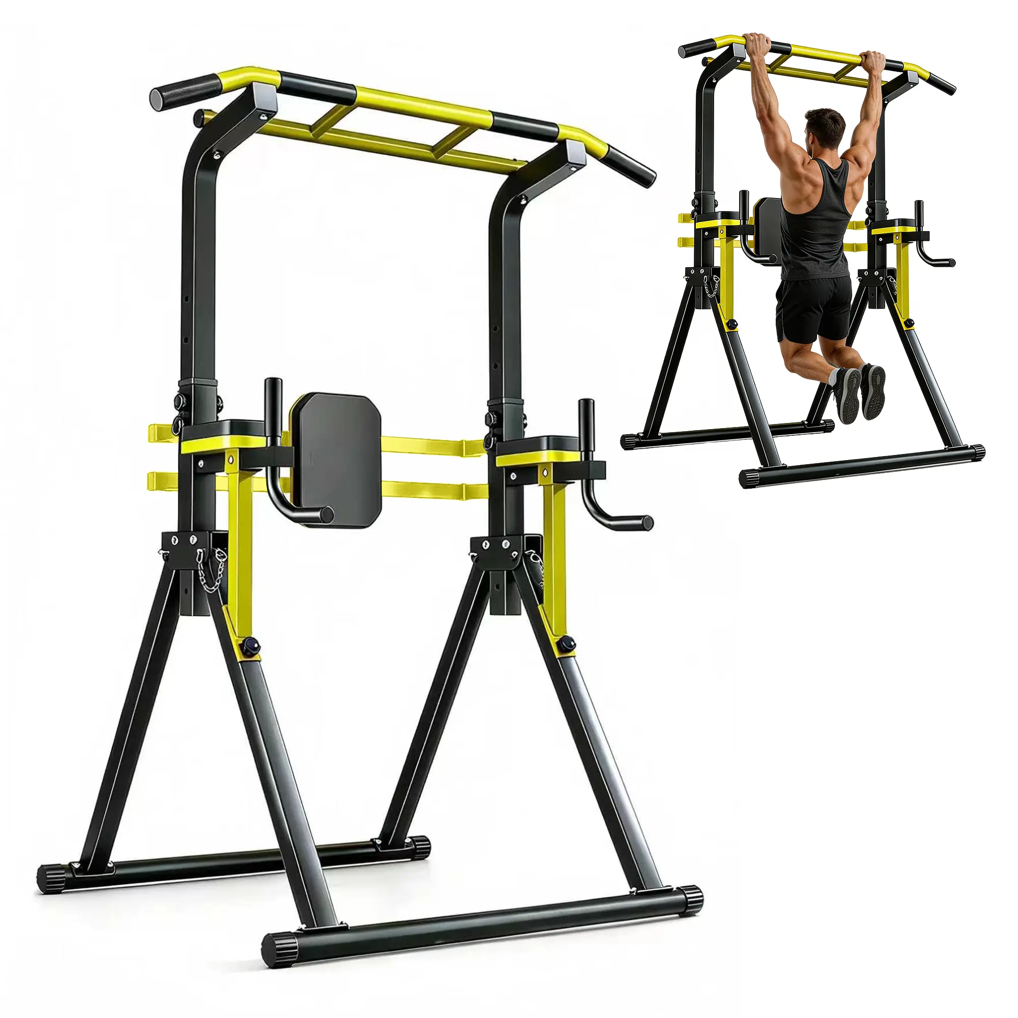 SAYGOGO Power Tower Pull Up Bar Station, 10-Level Adjustable Height Dip Station, 440LBS Heavy Duty Multi-Function Home Gym Strength Training Equipment