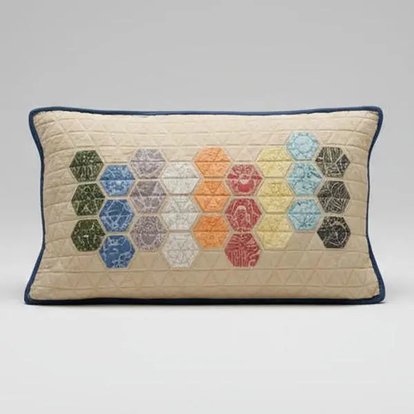 Charley Harper Endpapers Quilted Hexi Throw Pillow (Navy Blue Trim)