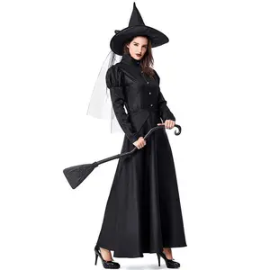 Women's Wicked Witch Costume, 4 Pieces Halloween Deluxe Witchy Dress Black