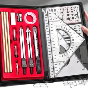 19 professional compass drawing set aluminum alloy-construction machinery design CAD drawing kit for college and engineering-complete set of geometric instrument rulers Measuring Ruler