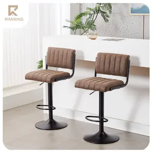 【Fathersdaygift】RIMIKING Modern Swivel Bar Stools Set of 2, Adjustable Height Counter Chairs, PU Leather Padded Seat with Footrest and Stable Metal Base,7002