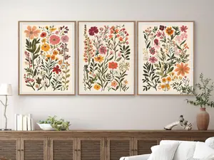 Colorful Wildflower Set of 3, Boho Floral Botanical Wall Art Printable, Floral Nursery Wall Art, Wildflower Nursery Botanical Gallery
