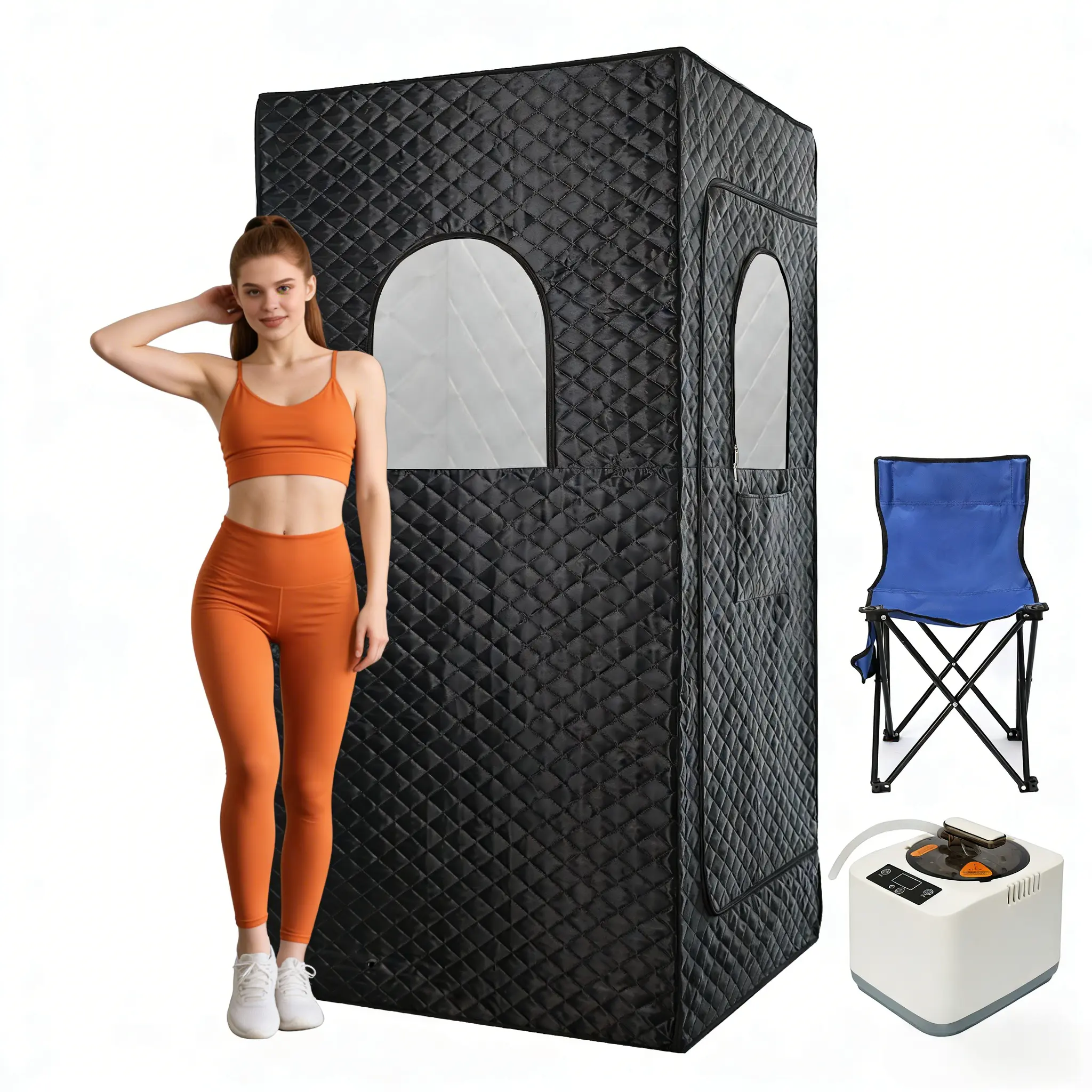 Portable Full Body Sauna Tent For Home 3L Steamer Foldable Chair Remote Control 9 Levels Personal Sauna Box Indoor For Women Men 2.9'X2.9'X5.9' Home Steam Sauna Tent