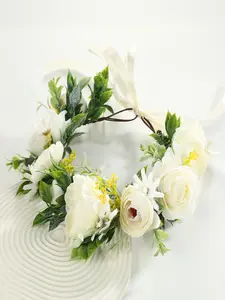 Wedding Flower Crown Headpiece, Forest Girl Style Wall Hanging Handmade Floral Wreath Accessories, Elegant Bridal Hair Decorations
