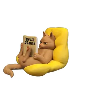 3D Printed Reading Cat Figurine, Charming Book-Loving Cat Statue Decor