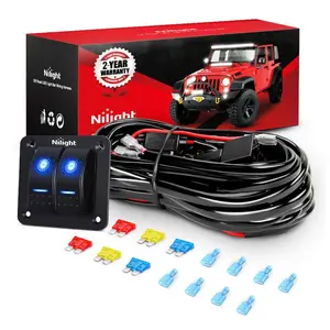 Nilight 16AWG LED Lights Wiring Harness - 4 Leads, 2-Gang Rocker Switch, 6 Fuses, 8 Spade Connectors for Electrical Lighting Equipment