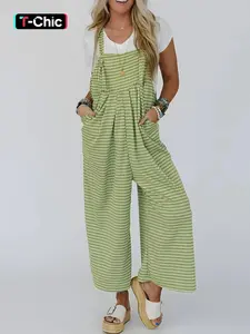 Women's Plaid Print Pocket Wide Leg Overalls Jumpsuit, Casual Sleeveless Jumpsuit for Daily Wear, Ladies Clothes for All Seasons