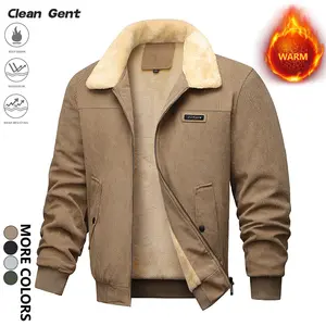 Clean Gent Men’s Fleece Jacket, Warm Windproof Long Sleeve Coat, Corduroy Fabric Vintage Style Design, Windproof Cold Resistant Long Sleeve Outerwear, Menswear