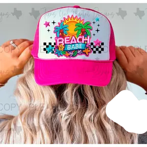 RTS BEACH BABE SUNSHINE CHECKER DTF DIRECT TO FILM transfers HAT SIZE  (HAT NOT INCLUDED)  32-A