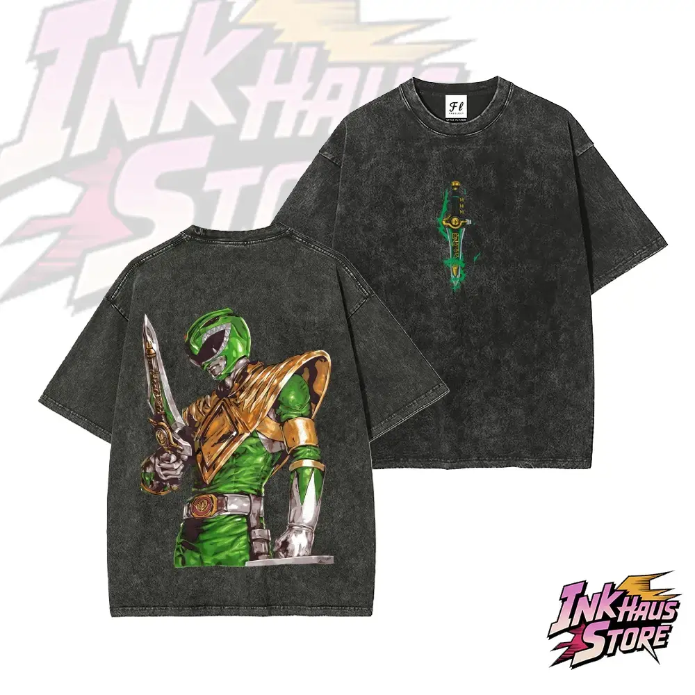 Ink Haus Store Green Ranger T-Shirt with Sword Design for Fans of Power Rangers The iconic "Green Ranger" from Power Rangers -- Short Sleeve Cotton Unisex Retro Wash Tee