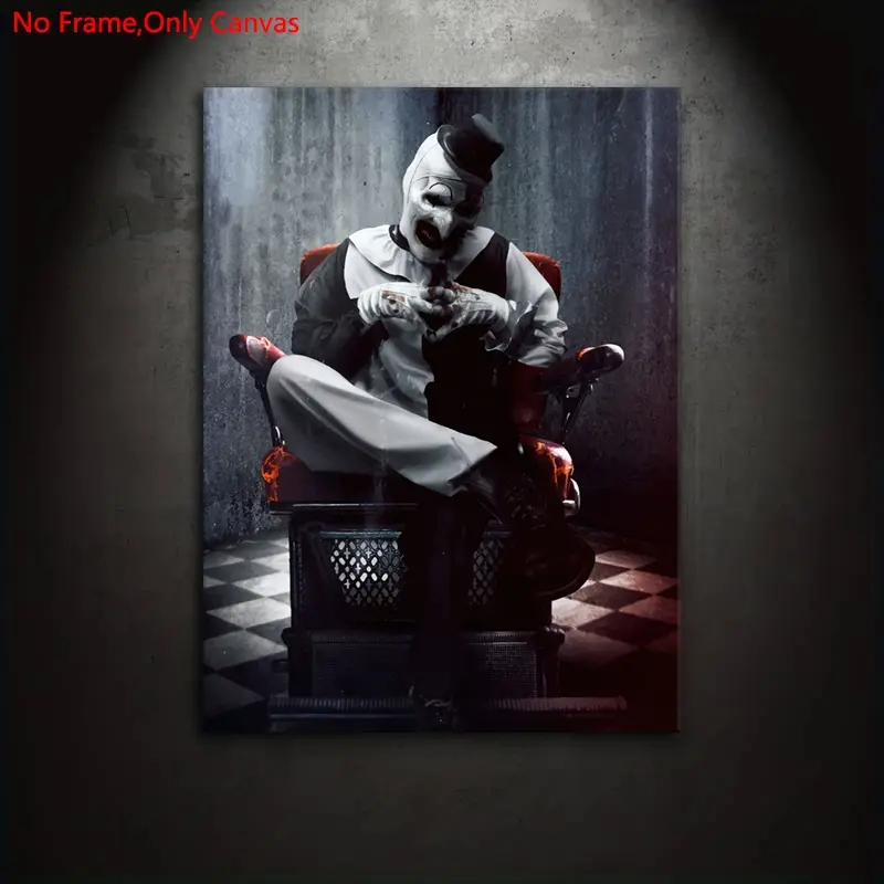 1 Set Frameless Canvas Painting Print Poster, Unframed Art Print, Canvas Prints, Classic Realistic Art, TERRIFIER Art the Clown. A perfect gift for movie fans and ideal for Modern Home Decor, Modern Home Decoration