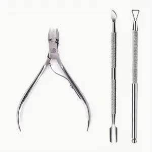 3pcs Professional Stainless Steel Nail Cutter Scissor Nippers Multifunction Cuticle Pusher Remover Nail Care Manicure Tools Accessories, Unscented, Ambidextrous, Straight Edged Blade, Thickness