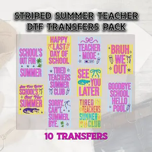 Striped Summer Teacher DTF Transfer, Summer DTF Bundle, Teacher Dtf Print, Summer Ready to Press, Dtf Grab Bag, Striped Teacher DTF Transfer