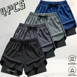 4-Pack Men’s Double-Layer Anti-Exposure Quick-Dry Sports Shorts — Professional fitness style, breathable skin-friendly cool-touch fabric that stays fresh and wicks sweat without feeling sticky. Double-layer anti-exposure lining prevents chafing and doesn’