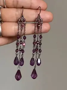 Crystal Beaded Fringe Earrings, Vintage High-End Long Dangle Ear Cuffs, Unique Retro Style, Face-Slimming Jewelry