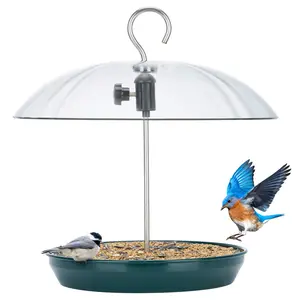 Kingsyard Adjustable Platform Bird Feeder for Backyard Nature Watching Metal Tray with Weatherproof Dome Feed Wild Birds in Your Garden