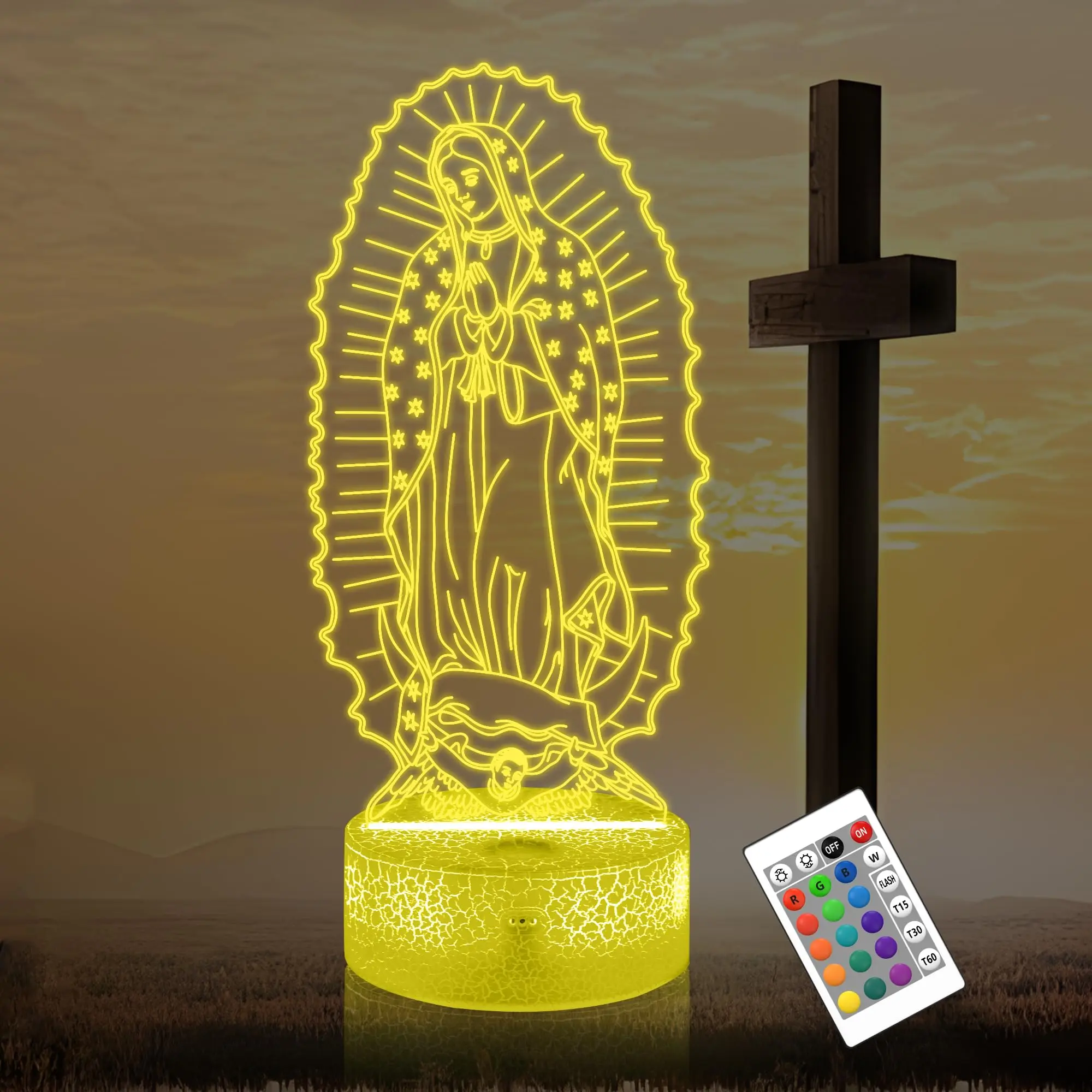 Virgin Mary 3D Illusion Lamp, LED Night Light for Catholic & Christian Decor, Religious Gift for Women & Mom, Perfect Mother’s Day, Birthday & Christmas Gift