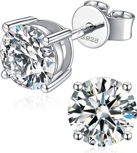 925 Sterling Silver Cubic Zirconia Stud Earrings for Women & Men, Unisex AAA+ Sparkly Round Princess Cut Square CZ Earrings, Classic Jewelry Gift for Her Him