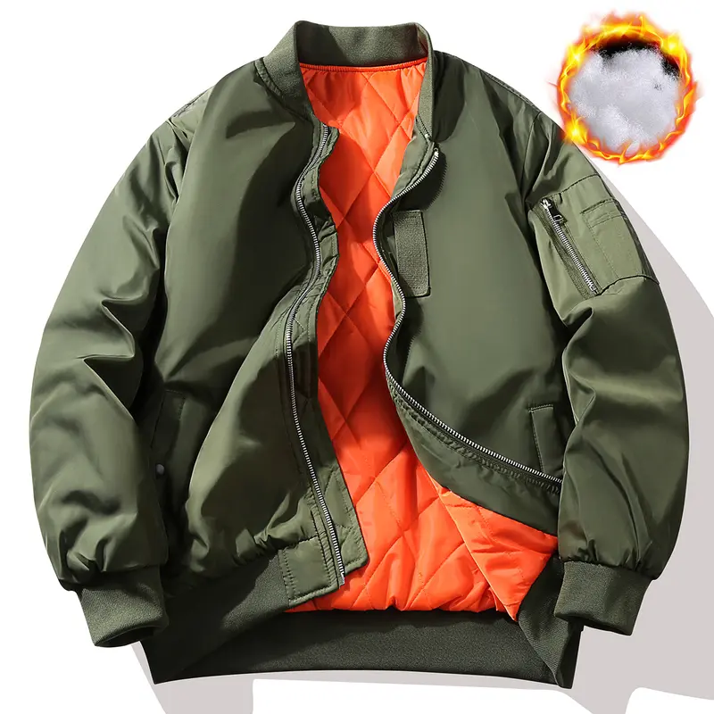 Men's Vintage Thick Fitted Bomber Jacket - Long Sleeve, Zip-Up, Pocketed Winter Jackets, High-Quality Men's Clothing Casual Outerwear