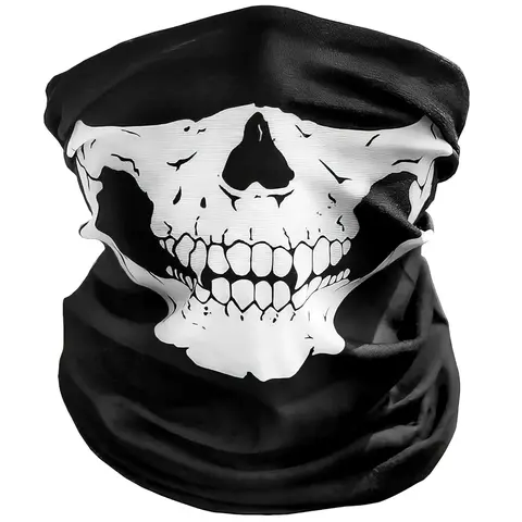 Skull & Skeleton Ghost Balaclava Masks Set - Black Half Face Ski/Face Mask, Wind-Dust Shield for Male Motorcycle Riders, Quick-Drying Breathable Fabric, Cool Halloween Headband/Bandana